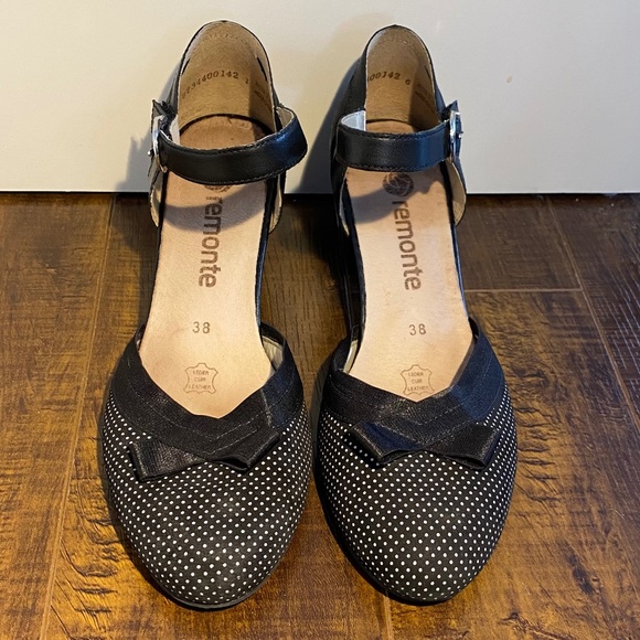 Remonte Black Polka Dot Mary Jane Heels Shoes - Picture 5 of 10